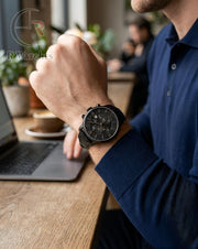 (OS)⭐ Tissot leather Black Silver leather black
