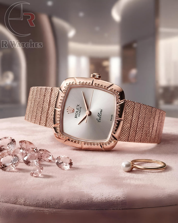(OS) Rolex Girls Diamond Rose Gold White