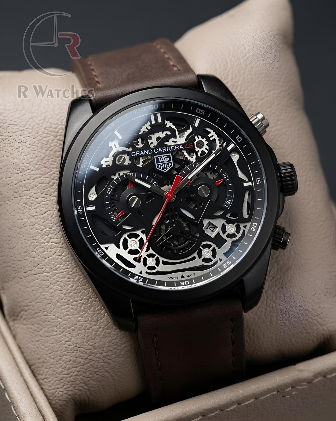 (OS) Tag Heuer Machinery Leather Black Brown