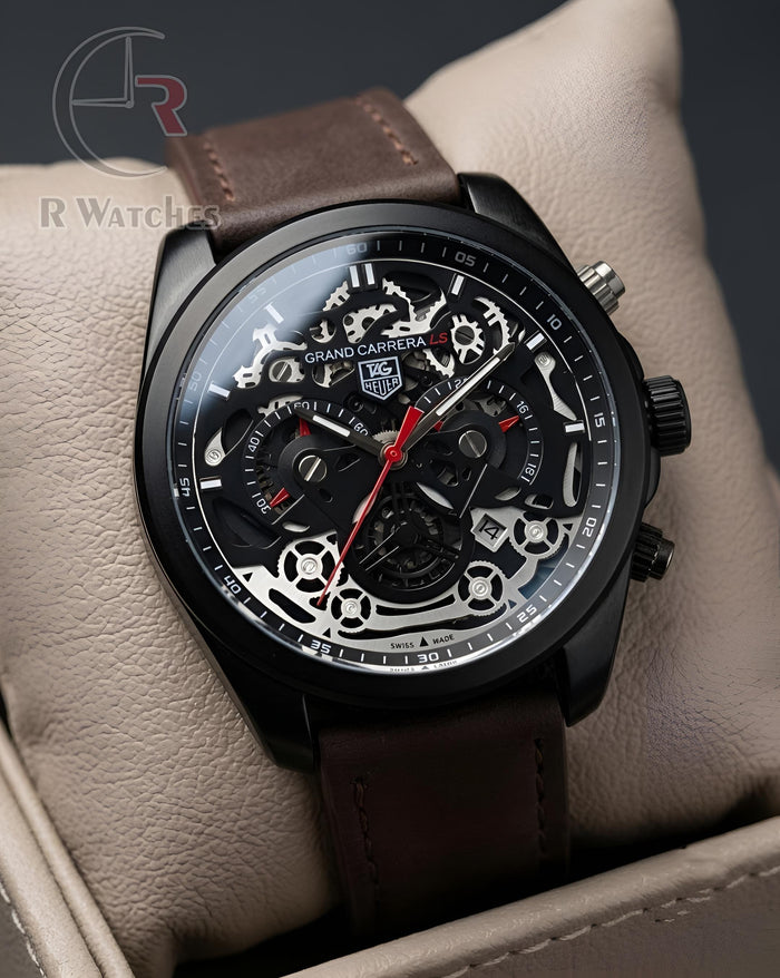 (OS) Tag Heuer Machinery Leather Black Brown