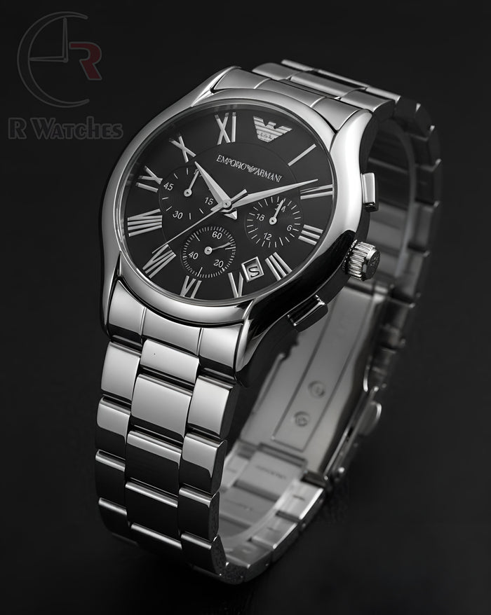 (OS)⭐ Armani Metal Silver Black Roman Dial