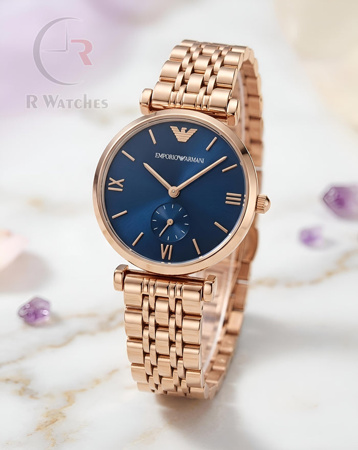 (OS)⭐ Armani Girls Rose Gold Nevy Blue Dial