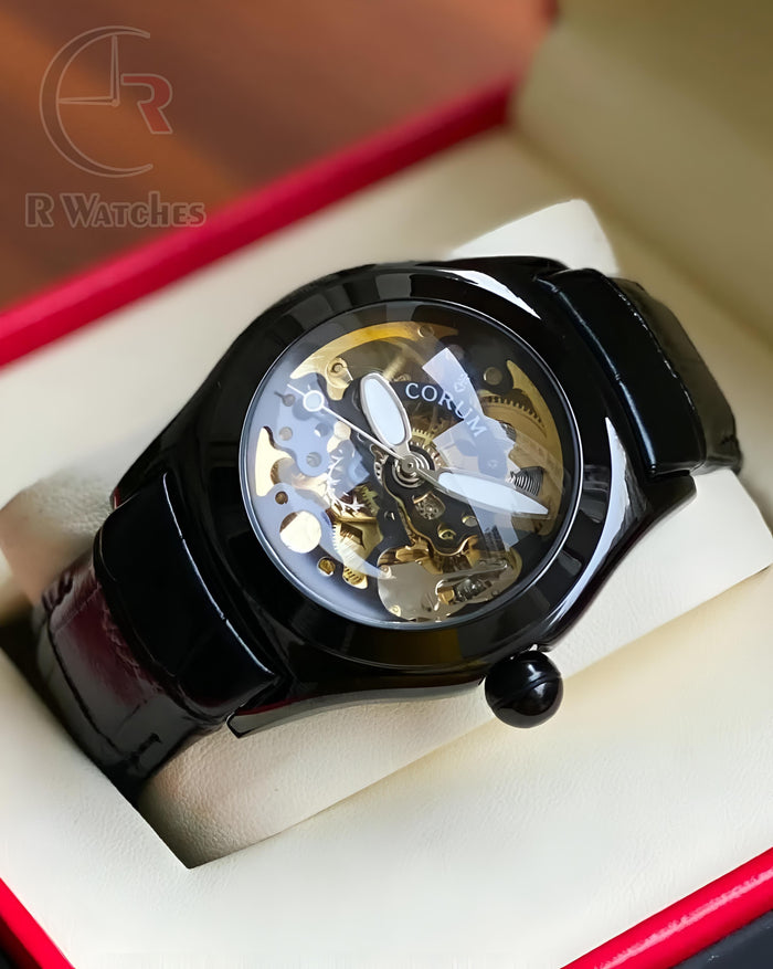 (SS2) Corum Automatic leather full Black