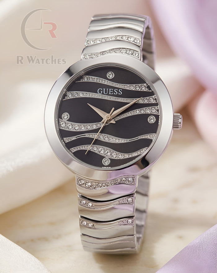 (OS) Guess Girls Silver Black Dial