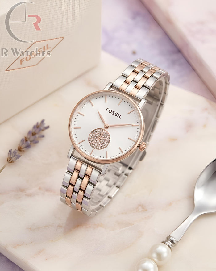 (OS) Fossil Girls Rose Gold White