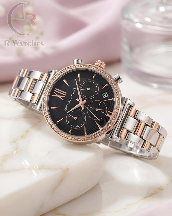 (OS) MK Girls Dual Tone Black Dial
