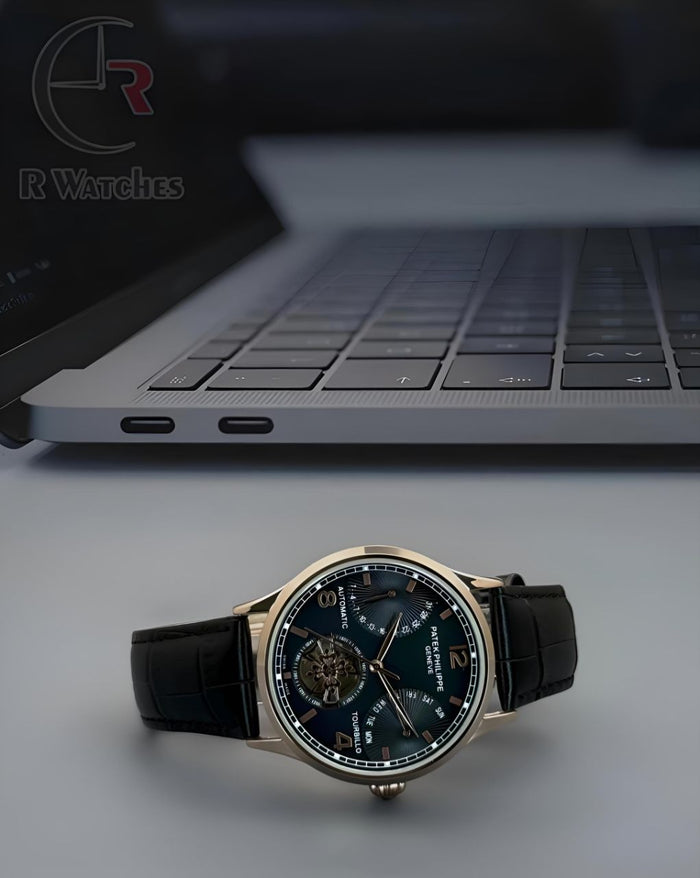 (SS) Patek Philippe Master automatic leather Rose Gold Black