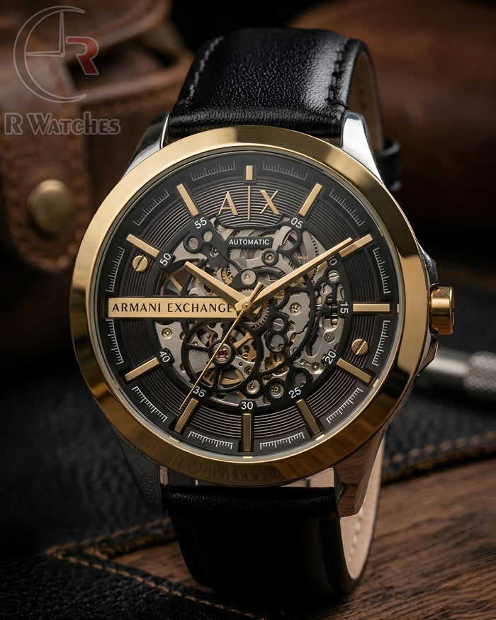 (OS) AX Automatic Leather Black Gold Dial
