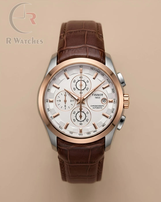 (SS)⭐ Tissot leather brown dual tone white