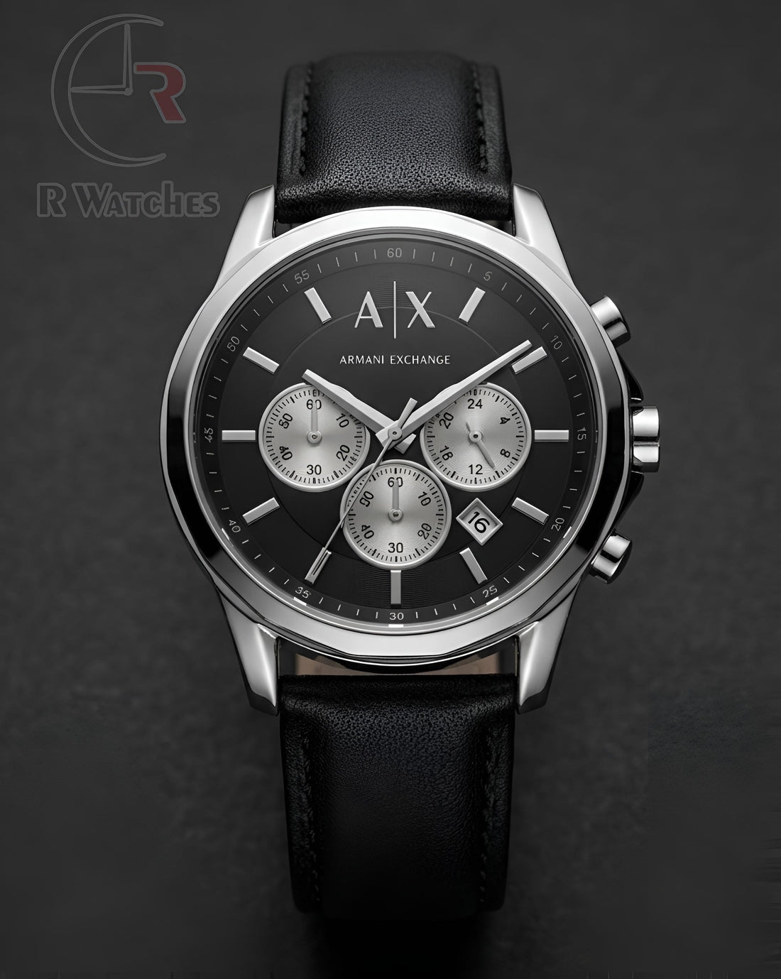 (OS)⭐ AX Leather Silver Black Dial