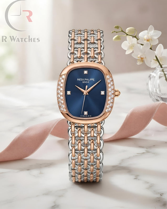 (OS) Patek Philippe Girls Diamond Rose Gold Blue