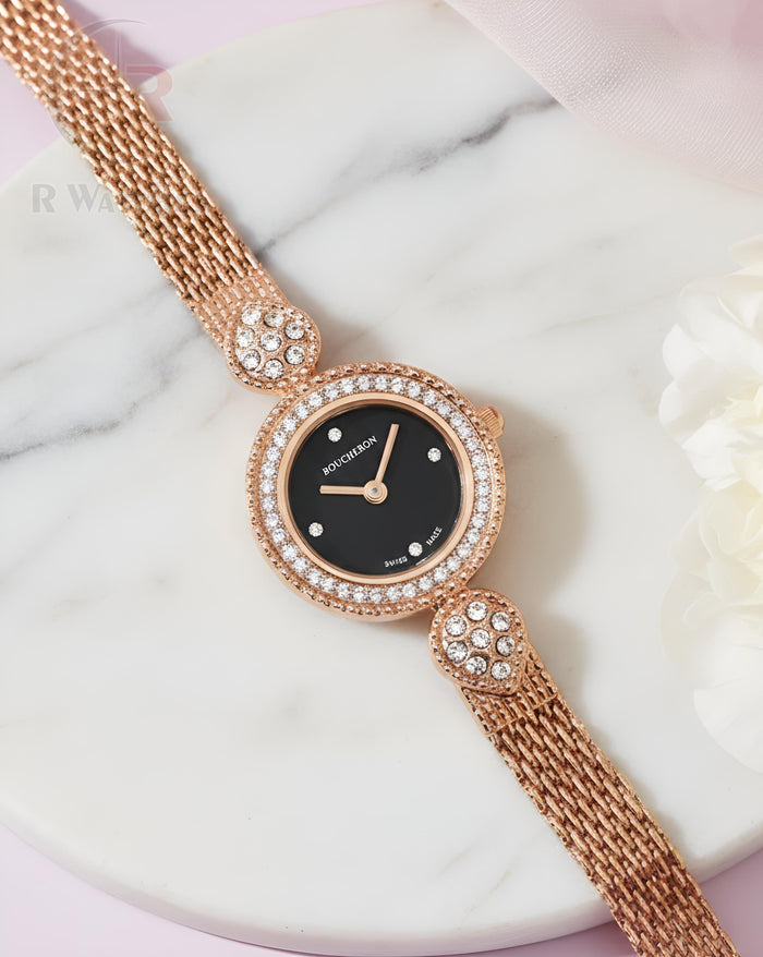 (OS)⭐ Boucheron Girls Rose Gold Black Dial