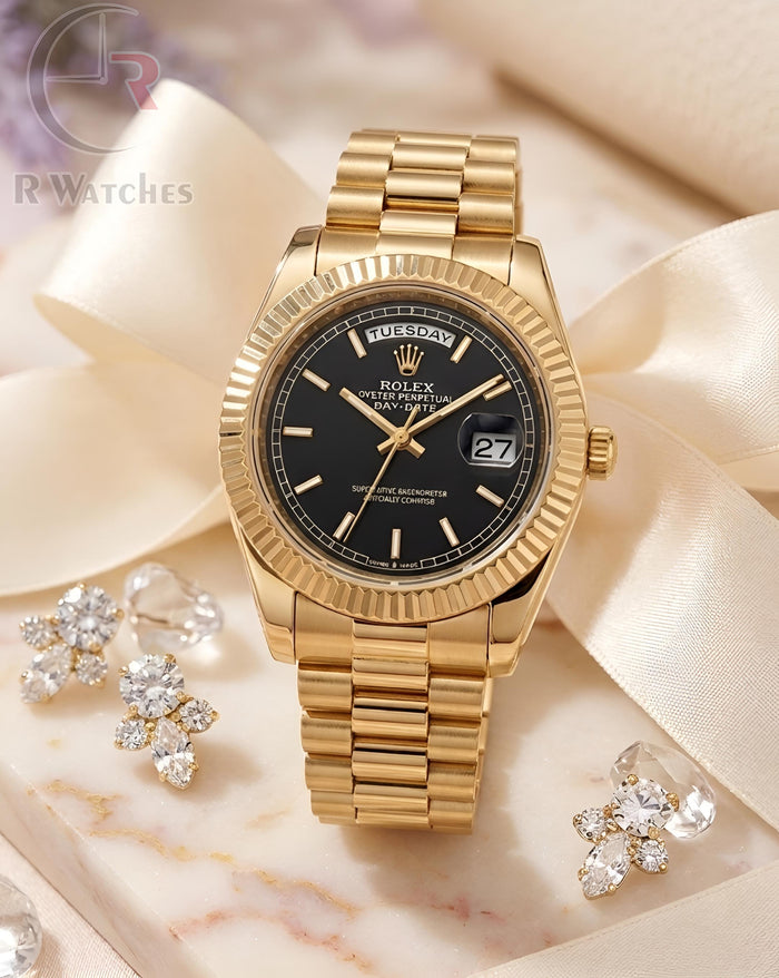 (OS) Rolex Girls Gold Black Dial
