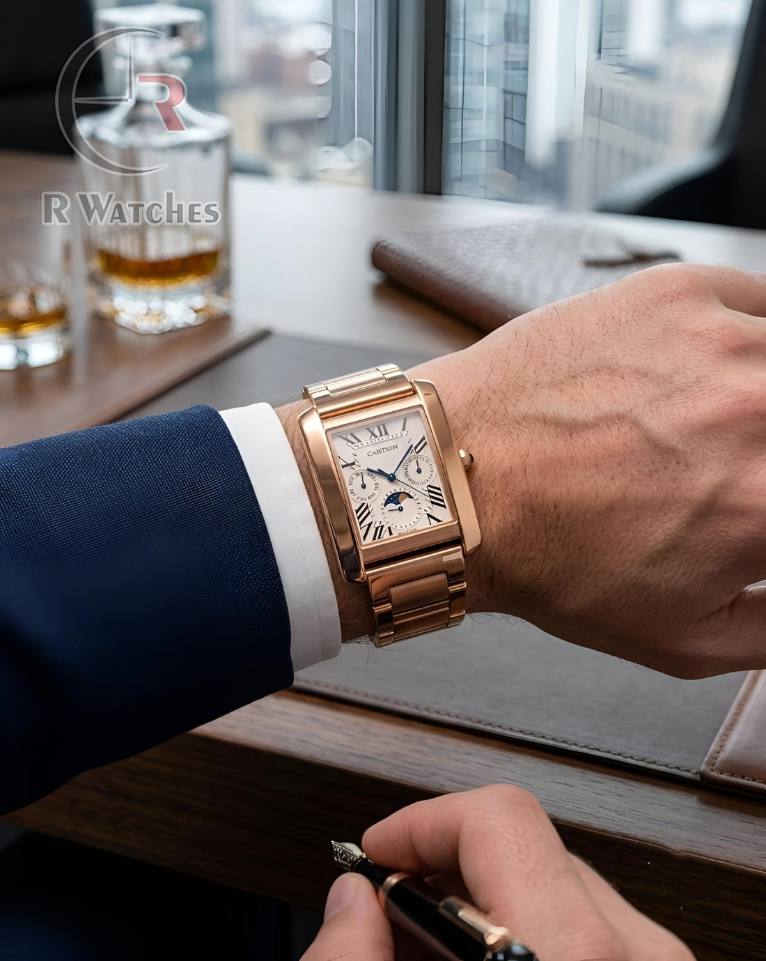 (OS) Cartier Rose Gold White Roman