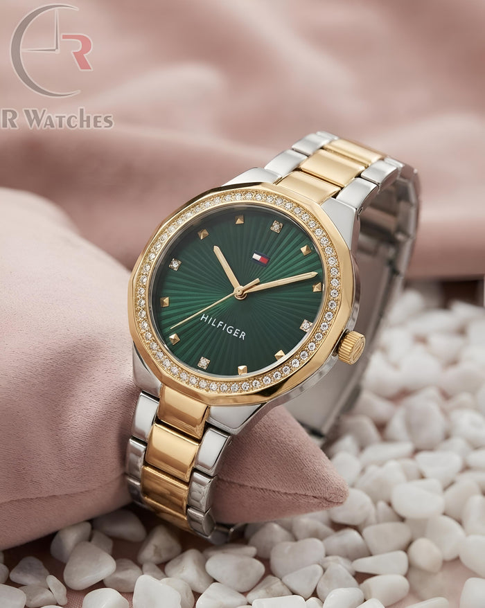 (OS) Tommy Hilfiger Girls Diamond Dual Tone Green