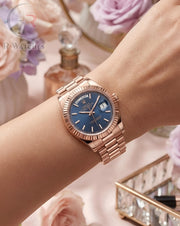 (OS)⭐ Rolex Girls Rose Gold Blue Dial