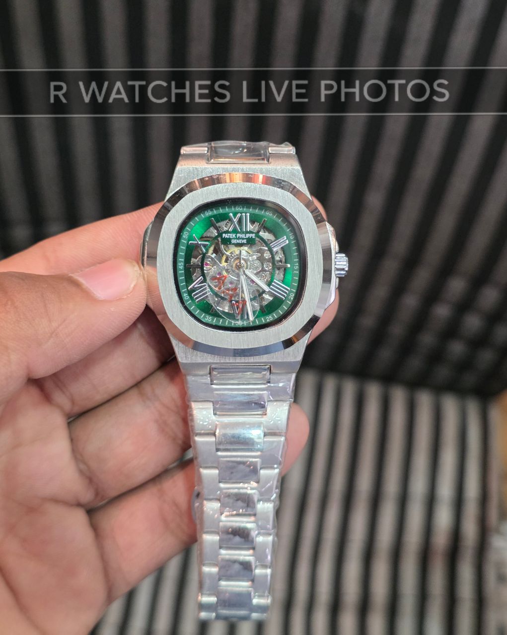 (OS)⭐ Patek Philippe Automatic Silver Green Roman Dial