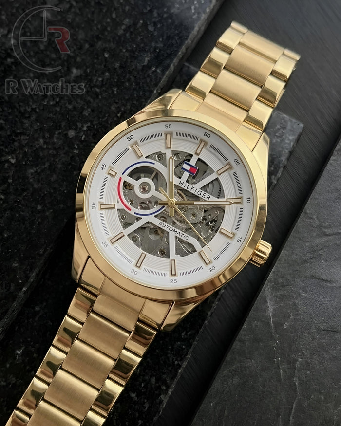 (SS2) Tommy Hilfiger Automatic Metal Gold white dial