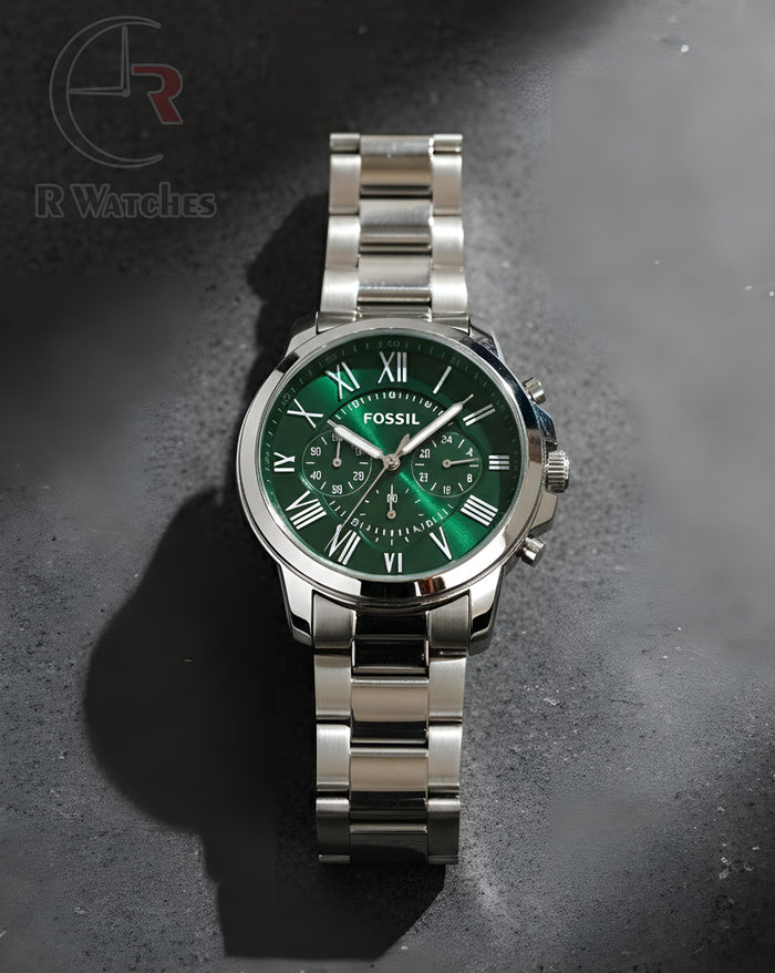 (SS)⭐ Fossil Silver Green Roman Dial