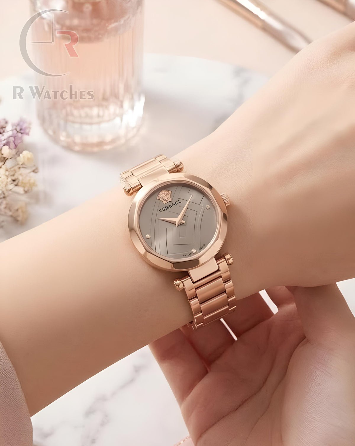 (OS)⭐ Versace Girls Rose Gold Grey Dial