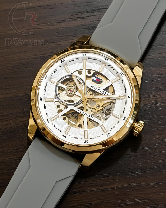(SS) Tommy Hilfiger Automatic Silicon Gold White Silicon Grey