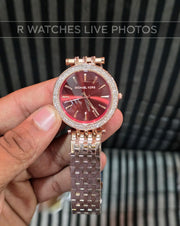 (OS)⭐ MK Girls Rose Gold Red Dial