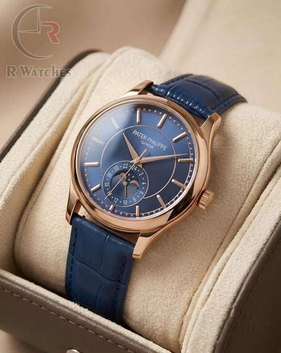 (OS) Patek Philippe Leather Rose Gold Blue
