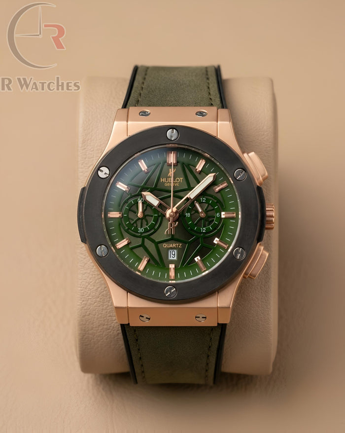 (OS2) Hublot Machinery Leather Black Rose Gold Green