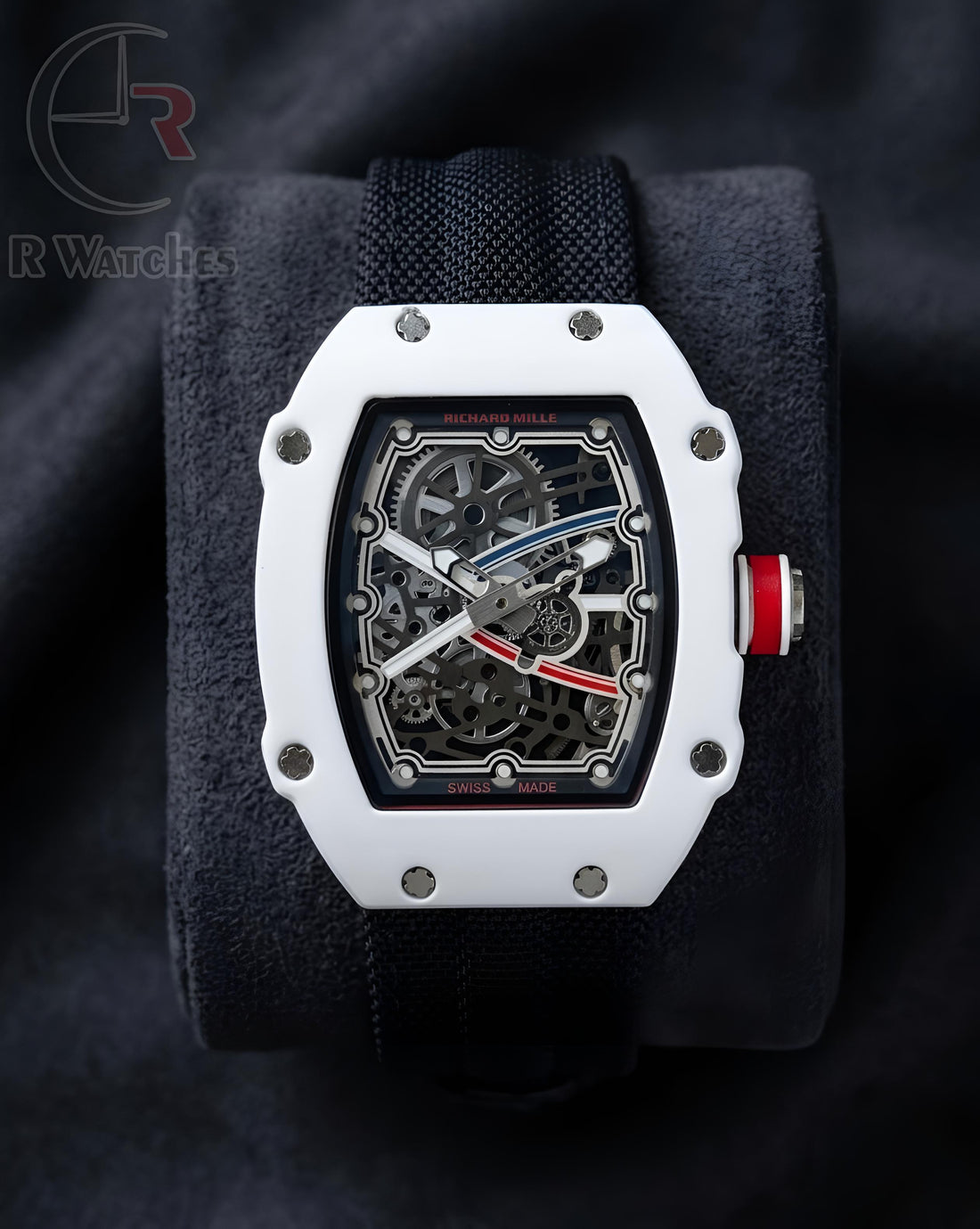 (OS)⭐ RM Leather Black White Dial