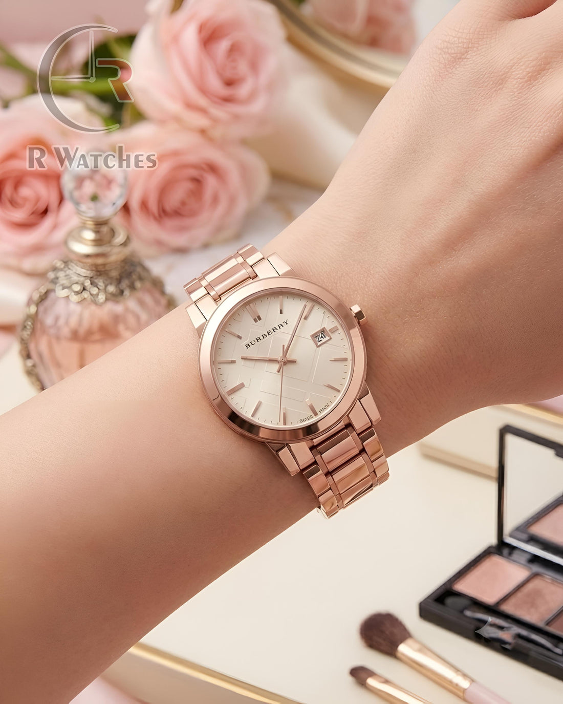 (OS) Burberry Girls Rose Gold Off White