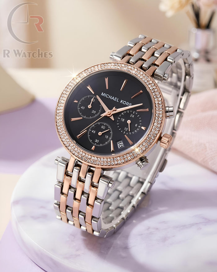 (OS2) MK Girls Rose Gold Black Dial