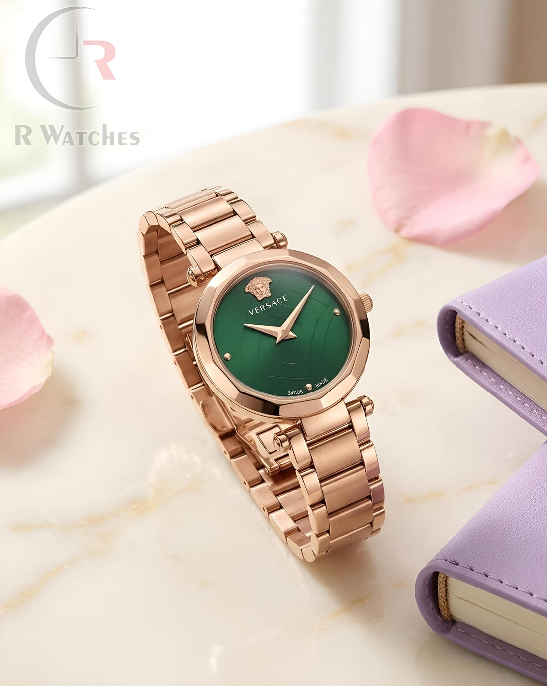 (OS3) Versace girls rose gold green dial