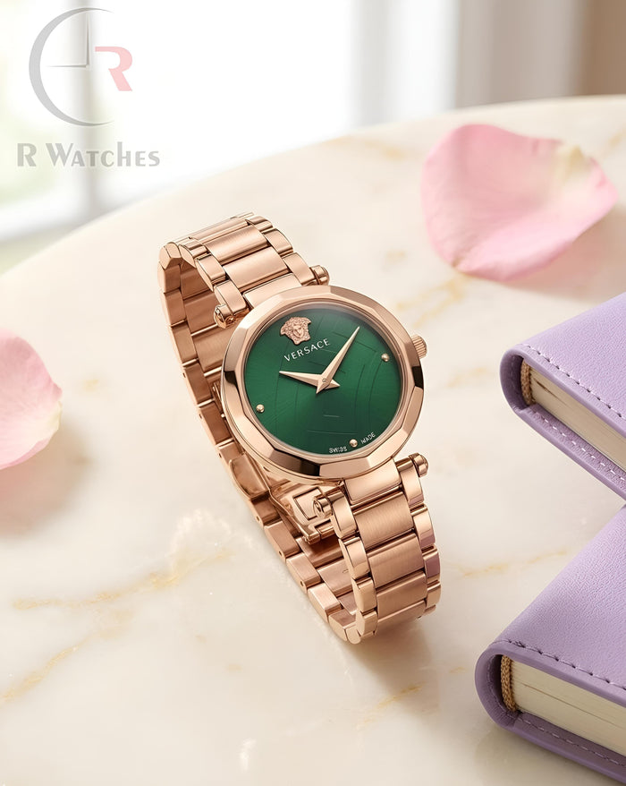 (OS3) Versace girls rose gold green dial