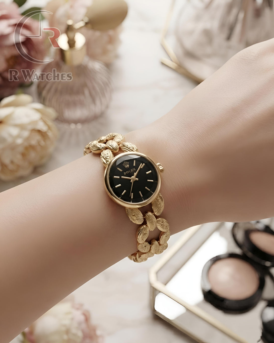 (SS) Rolex Girls Diamond Cutt Gold Black