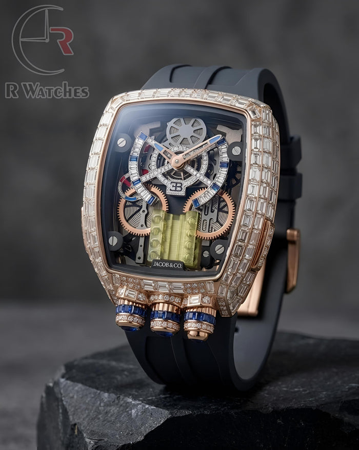 (OS2)⭐ Jacob & Co. Silicon Black Diamond Rose Gold Dial