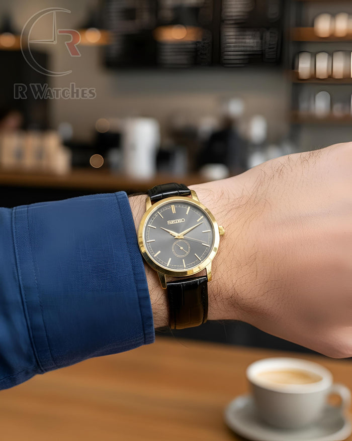 (SS) Seiko leather black gold