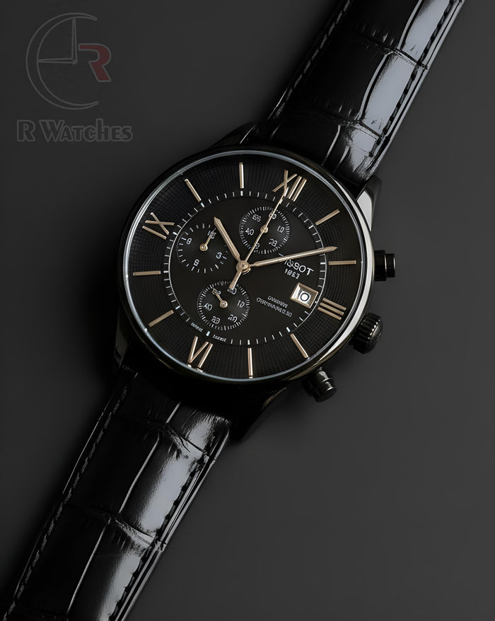 (OS)⭐ Tissot leather Black Silver leather black