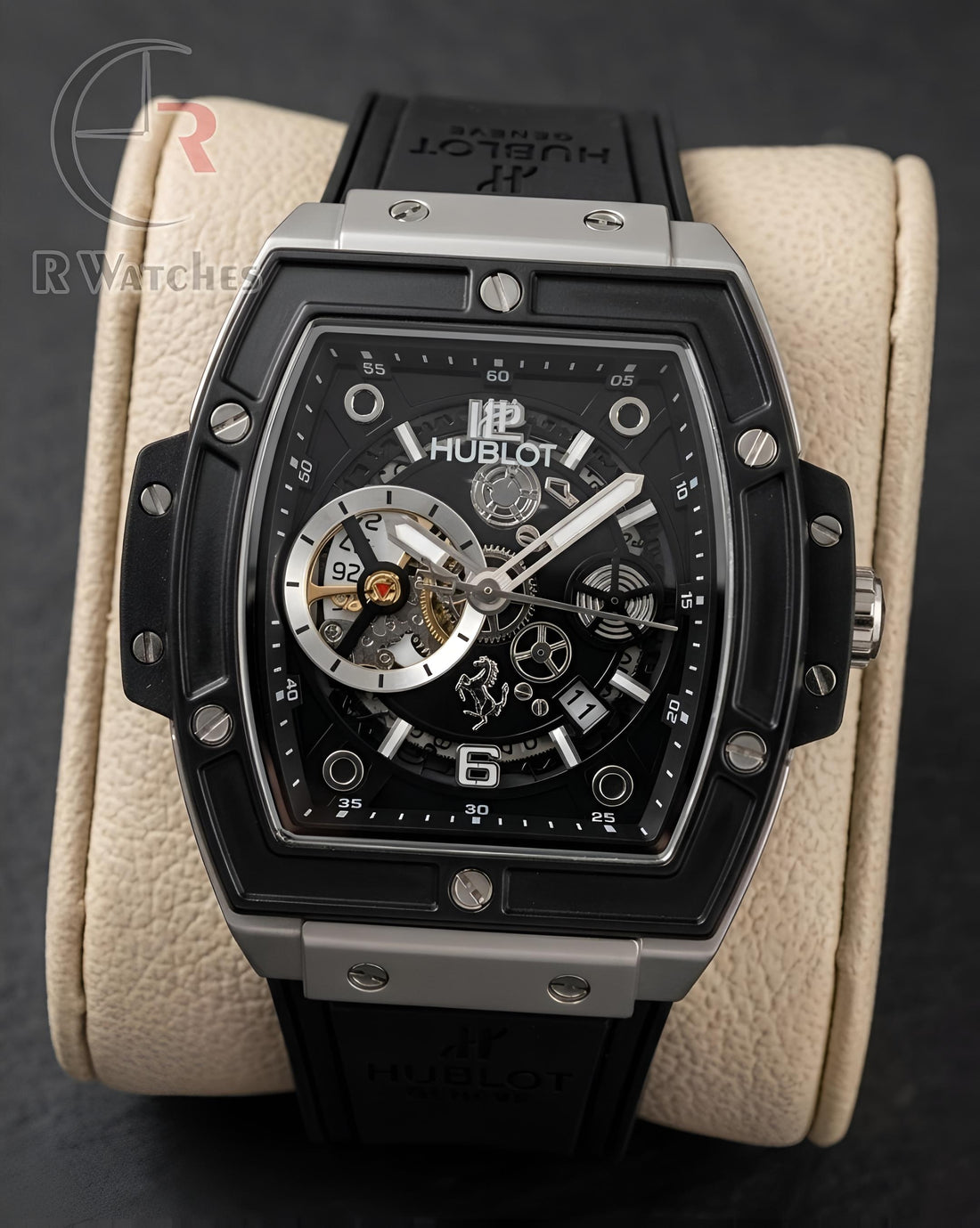 (OS2) Hublot Leather Machinery Black Silver