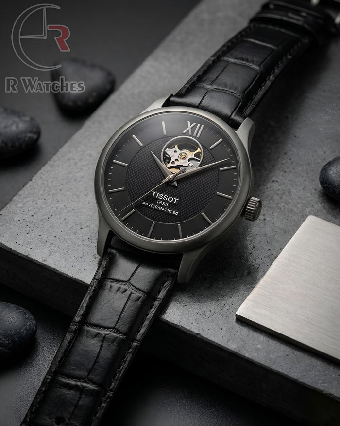 (OS) Tissot Automatic Leather Black Silver Dial