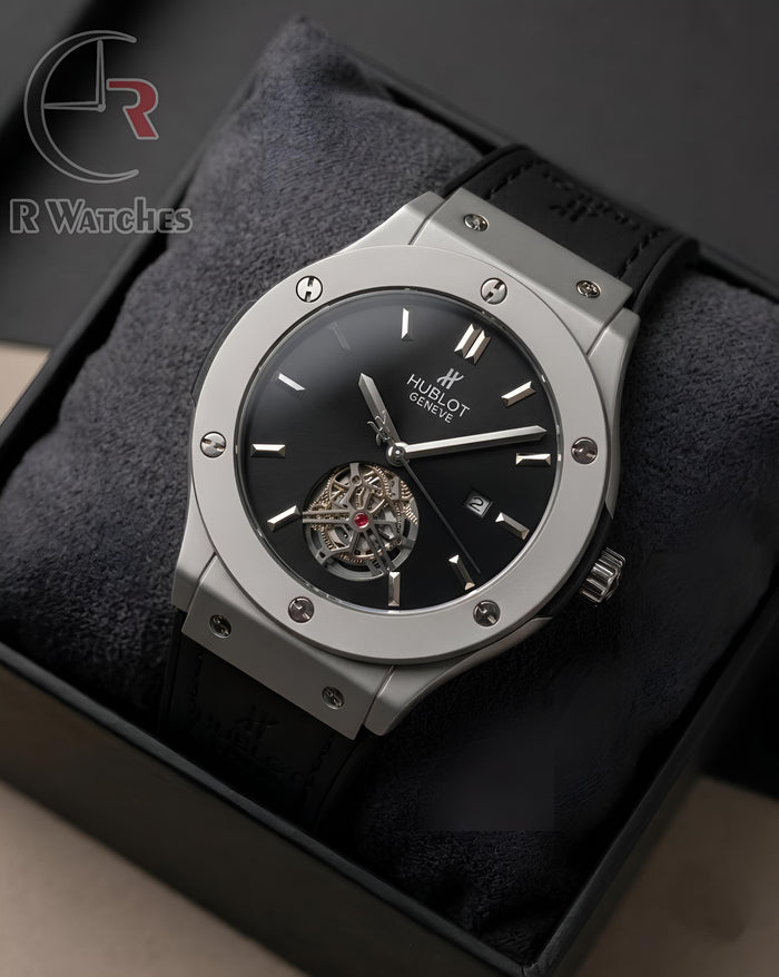 (OS2) Hublot Machinery Leather Silver Black