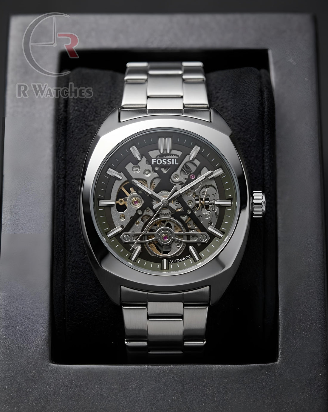 (OS) Fossil Automatic Black Silver