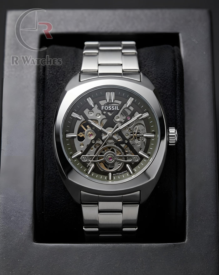 (OS) Fossil Automatic Black Silver