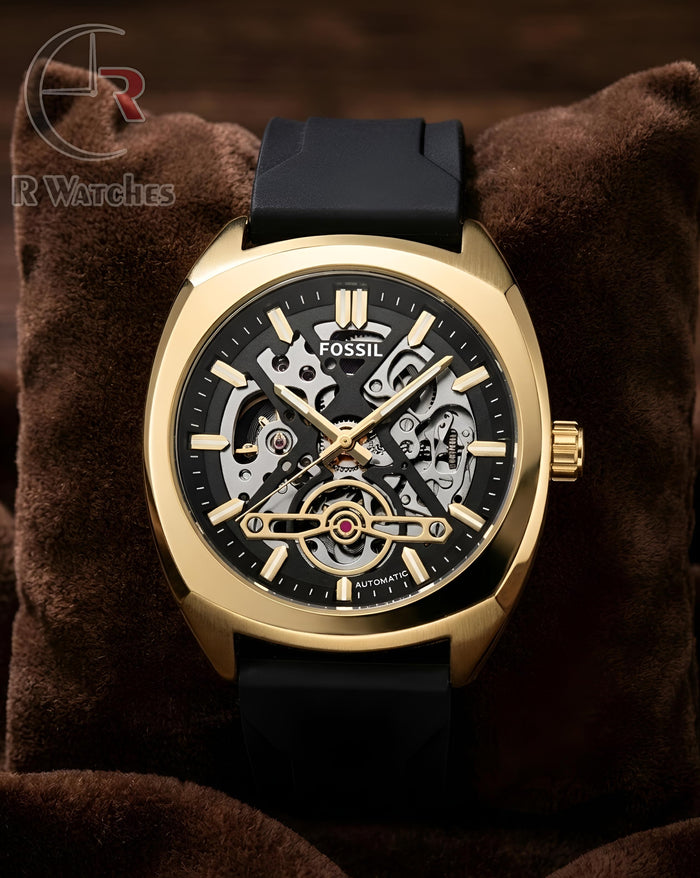 (OS) Fossil Automatic Silicon Gold Black