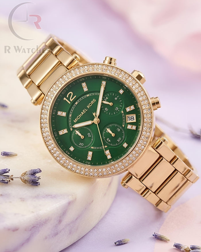 (SS) MK Girls Gold Green Dial