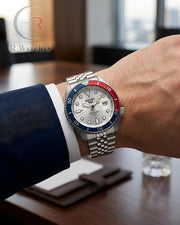 (OS2)📷⬆️ Seiko Silver Red Blue White (SKP1)