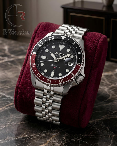 (OS2)📷⬆️ Seiko Silver Dark Red Black (SKP6)