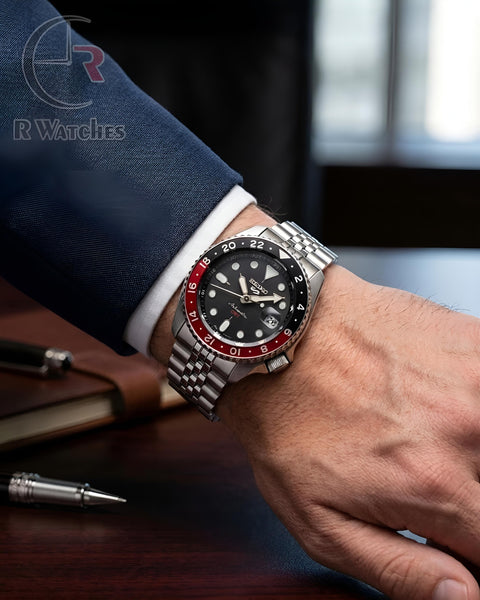 (OS2)📷⬆️ Seiko Silver Red Black (SKP7)