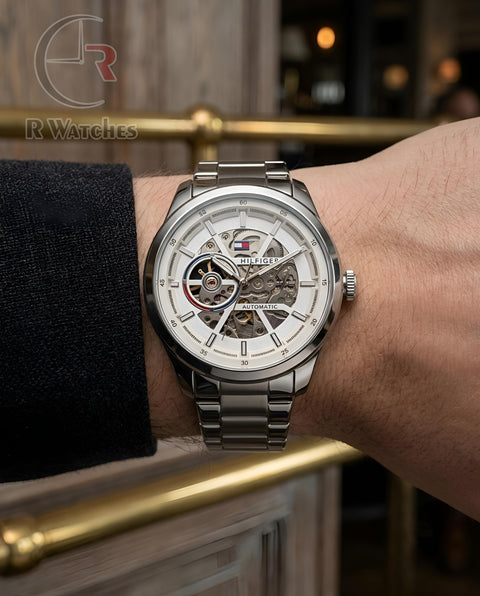 (OS2)📷⬆️⭐🔁 Tommy Hilfiger Automatic silver white (THAM10)