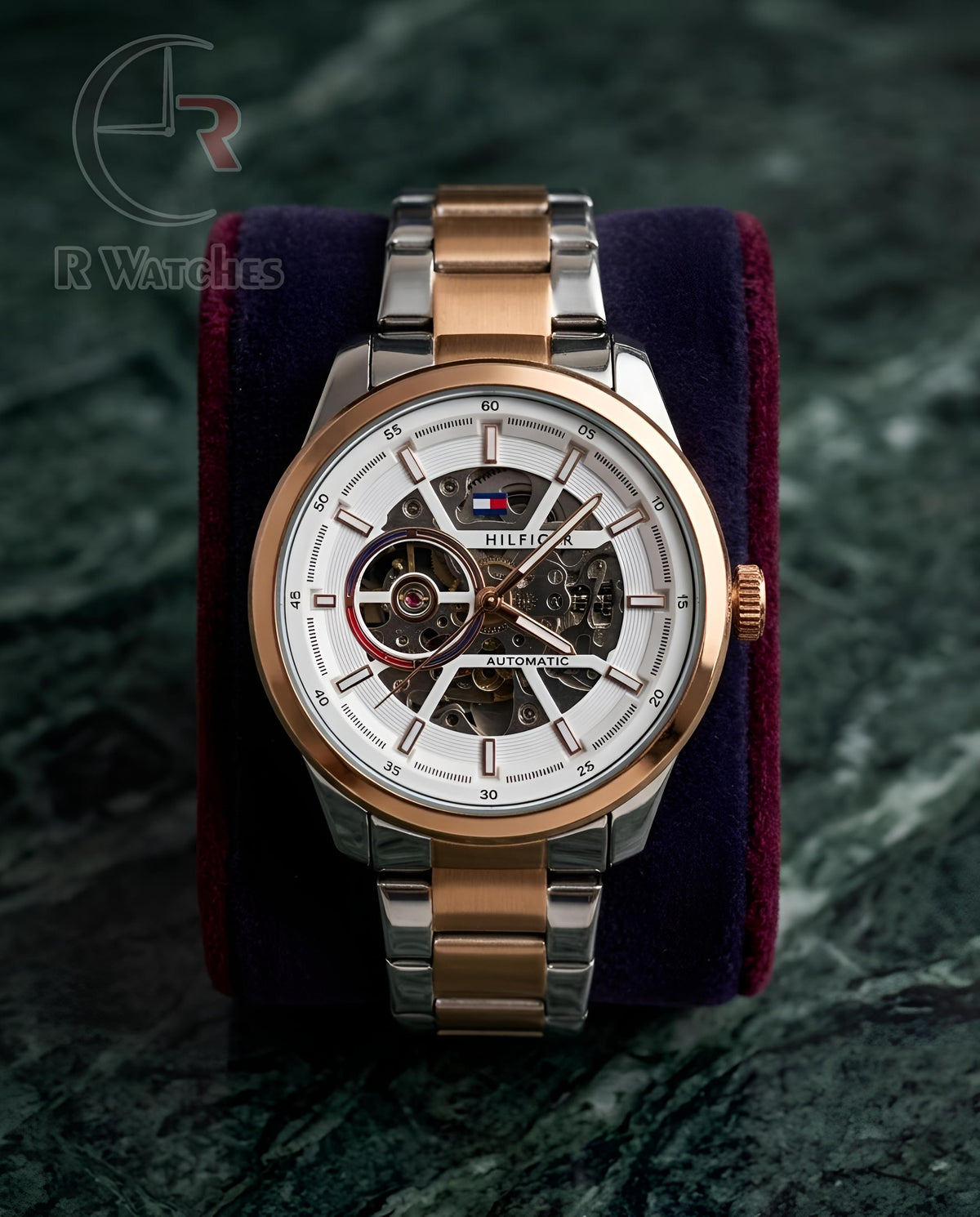 (SS2)📷⬆️⭐🔁 Tommy Hilfiger automatic dual tone white dial (THAM5)