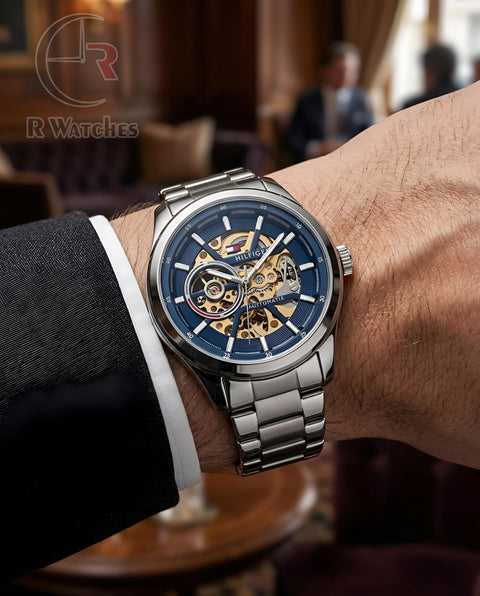 (OS)📷⬆️⭐🔁 Tommy Hilfiger automatic silver blue dial (THAM6)